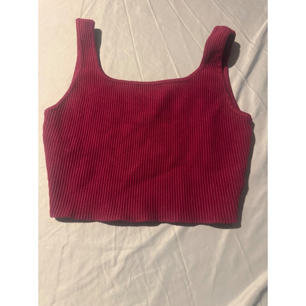 House of Harlow 1960 Magenta Ribbed Knit Square Neck Crop Top Tank Medium